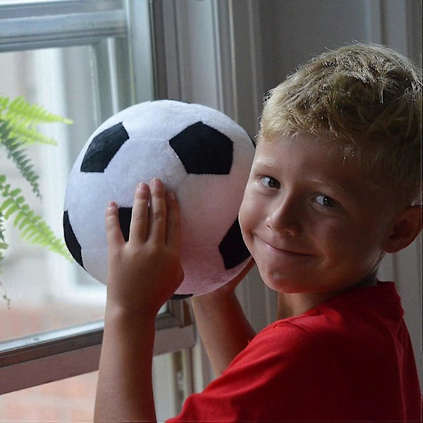 Blød Fyldt Fodbold Pude Sort og Hvid 7x7x7\"