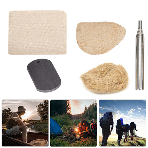 Utomhus bärbar eldstartsats med hög kolstål Fire Striker Flintsten set