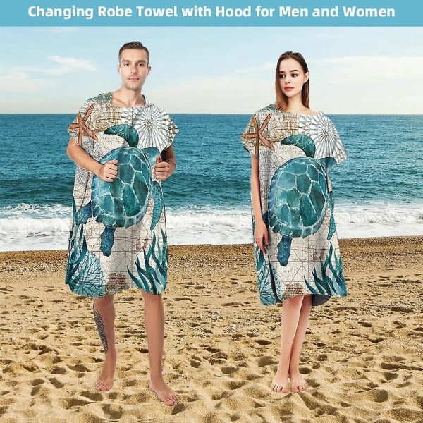 Turtle Surf Poncho håndklæde - Hurtigttørrende mikrofiberstof, strandkåbe med hætte til voksne