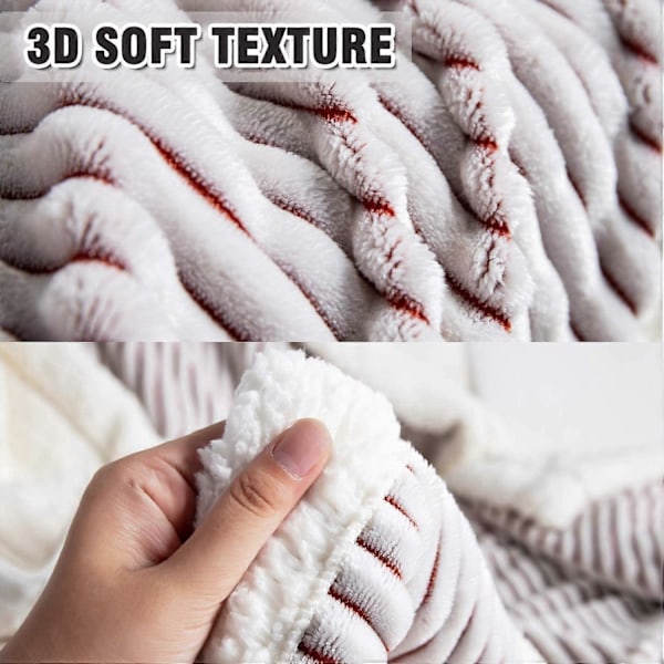 Sherpa Fleece Tæppe Vendbart Sherpa Flanel Tæppe Blødt Fuzzy Plys Fluffy Tæppe Varmt Hyggeligt med Stribe Perfekt Kast til Alle Årstider til Sofa B