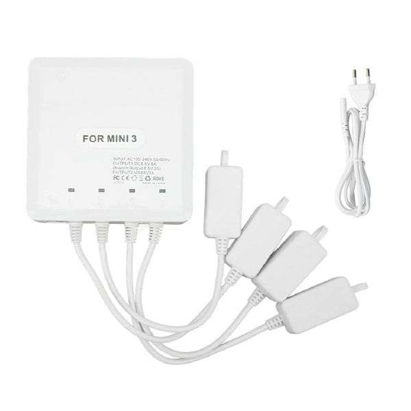 Drone Batterilader 4-vejs UAV-opladningshub-tilbehør med USB-port til DJI Mini 3 Pro EU-stik 100-240V