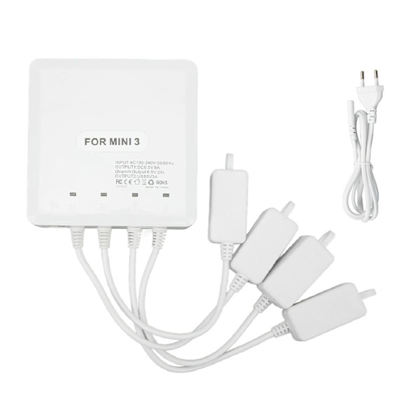 Laddare för drönarbatteri 4-vägs UAV-laddningshubbtillbehör med USB-port för DJI Mini 3 Pro EU-kontakt 100‑240V