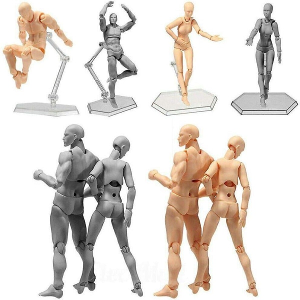 Man/kvinna Mänsklig skyltdocka modellsats för teckning, skissning, målning, artist, tecknade actionfigurer - grå