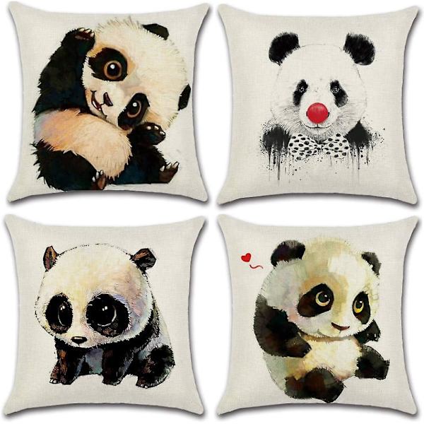 Putetrekk og putetrekk i polyester i 4 deler, 45x45 cm, Panda-tema