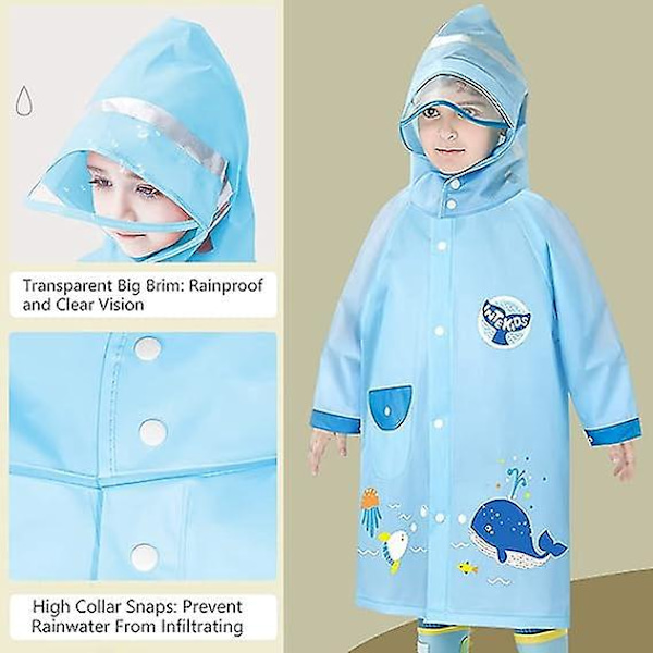 Lätt återanvändbar regnponcho för barn, 1-8 år, söt tecknad design för pojkar och flickor