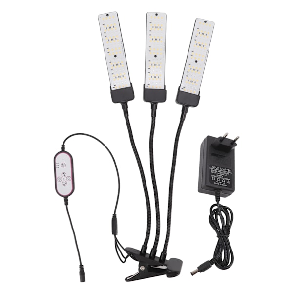 LED Grow Light Clip Designet Svanehals Fuld Spektrum Tre Hoveder med Timer til Sukkulente Planter 100‑240V EU Stik