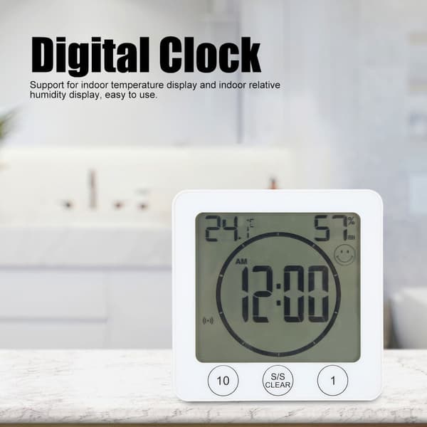 Multifunksjonelt innendørs termometer hygrometer digital klokke for hjemmebad kjøkken