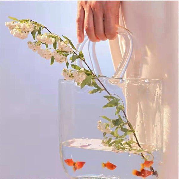 Bästsäljande Handväska Form Klar Vas, Klar Väska Glas Blomvas För Hem Bröllopsdekor Ljusgrön
