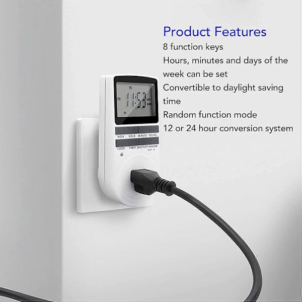 Digital Smart Energi Besparende Timer Stik Flammehæmmende Høj Effekt Timing Strømstik Smart Timer Switch med (220-240V EU Stik)