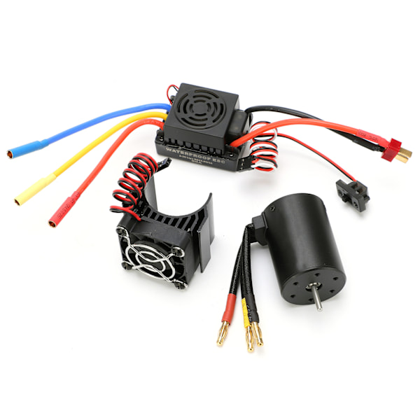 3650 3900KV Vanntett 4-polet Børsteløs Motor 60A ESC Kjøleribbe Kombinasjonssett for 1/10 RC Bil