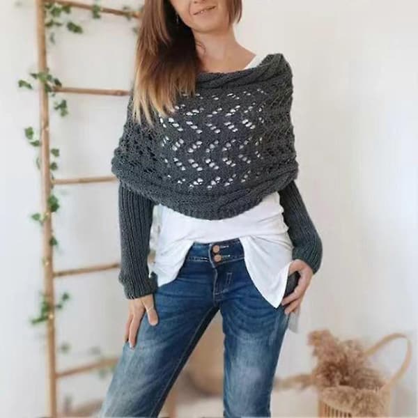 Crochet Pattern Sleeve Wrap Scarf Stylish Personalized Crocheted Sweater Scarf for Indoor Outdoor White