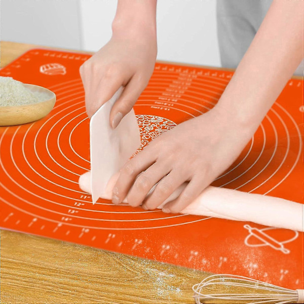 27.5inx19.7in Non-stick silikone bagemåtte, med dej skraber (Orange)