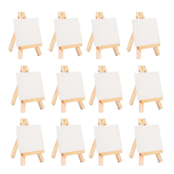 12 st Konstnärs Mini Staffli +3 Tum X3 Tum Mini Canvas Set Målning