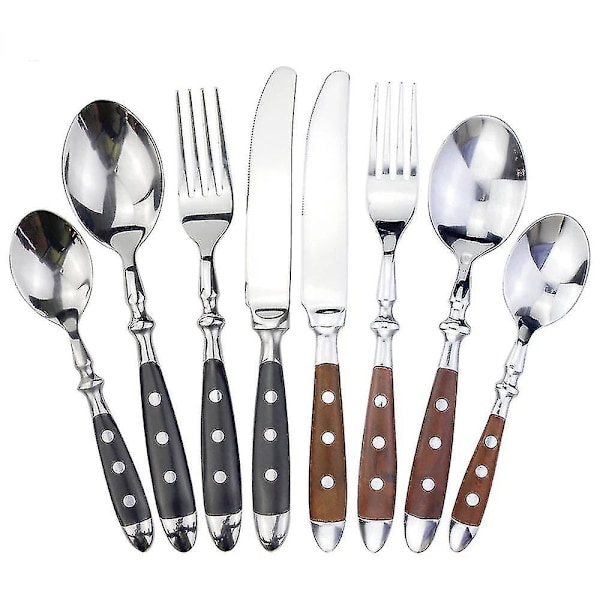 Elegant Resin Rivets Handle Rustfritt Stål Western Bestikk 4-i-1 Sett - Brun