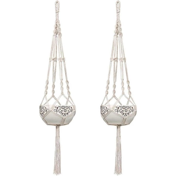 Macrame käsintehty puuvillaköysi riippuva ruukku kukkaruukku kasviteline koriste kotiin, 2 kpl