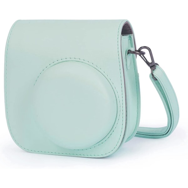 Vihreä Instax Mini 12 case - sileä PU-nahkainen olkalaukku sisäänrakennetulla taskulla ja hihnalla