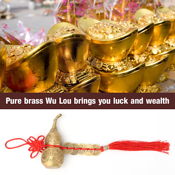 Ren messing Wu Lou Cucurbit-græskar Home Decoration Symbol for Held og Treasure