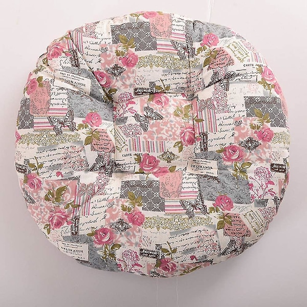 Rund Blomster Dyreprint Stol Pude til Udendørs Have Balkon - 40cm - Bomuld Linned pink