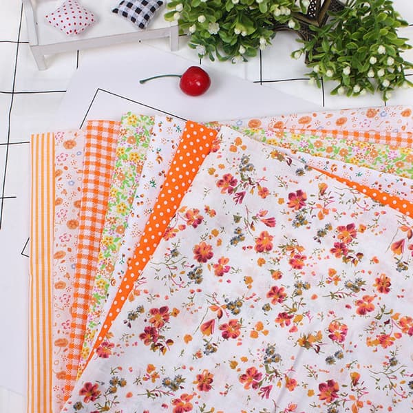 7 st 25*25 cm bomullstyg DIY blandade rutor förskuret sängkläder kit Quarters Bundle (Orange)