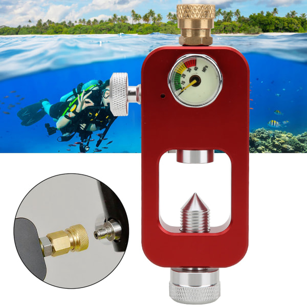 DEDEPU Scuba Diving Adapter 8 mm iltflaskestik med trykmåler til undervands snorkeludstyr Rød