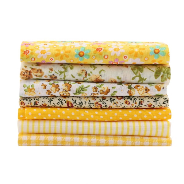 7 st 25*25 cm Bomullstyg DIY Assorted Squares Pre Cut Sängkläder Svit Quarters Bundle (Gul)
