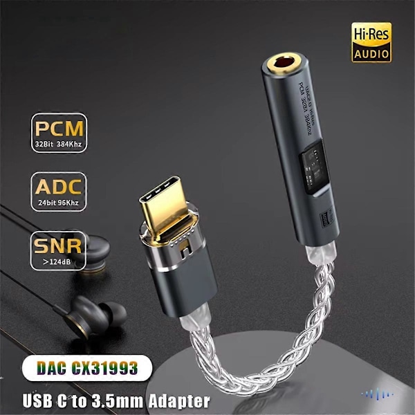 BA23 USB Typ C till 3,5 mm Jack Adapter Hörlursförstärkare Dekoder B
