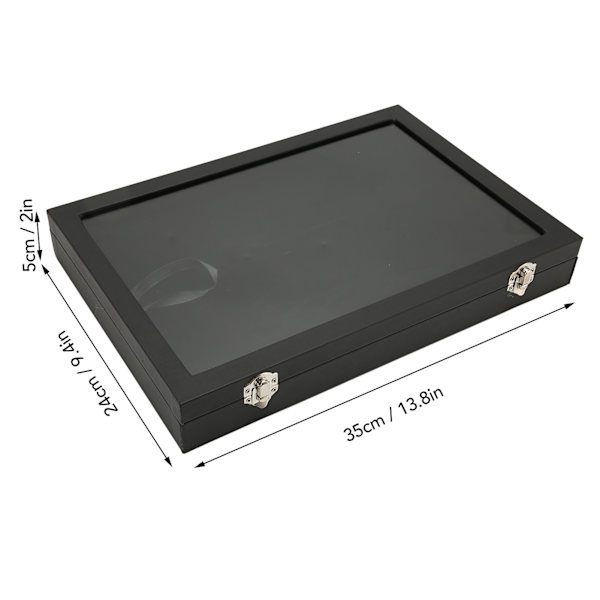 Gennemsigtig Støvtæt Pin Shadow Box til Military Medal Smykker Pin Badge Collection - Sort PU læder (35x24x5cm) 35*24*5cm