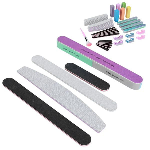 47 st Nail File Nail Art Slipning Polering Buffer Strip Dammborste Set Manikyrverktyg