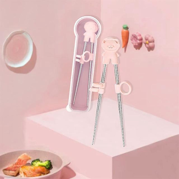 Trenings-pinnersett - Rustfritt stål, gjenbrukbare, rosa og blå (2 par)