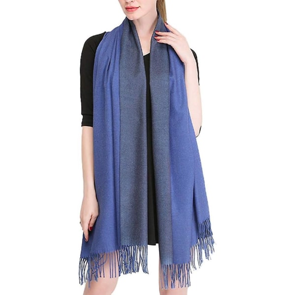 Blue Elegant Cashmere Pashmina halstørklæde - efterår vinter kvinders varm ensfarvet tørklæde