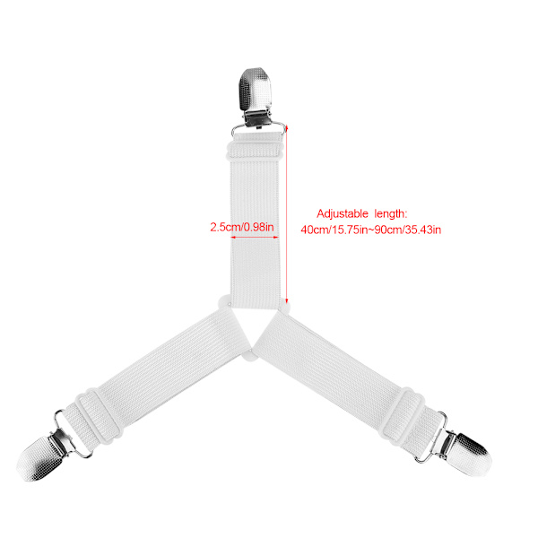 4 stk Justerbar trekant Seng Madrass Lakenholder Stropper Klips Gripere Festemidler (hvit)