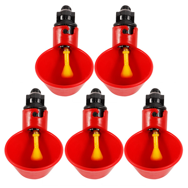 5PCS Kyckling Fågel Automatiska Drickare Vatten Dricka Koppar Skålar (Halvcirkelhållare Röd Skål)