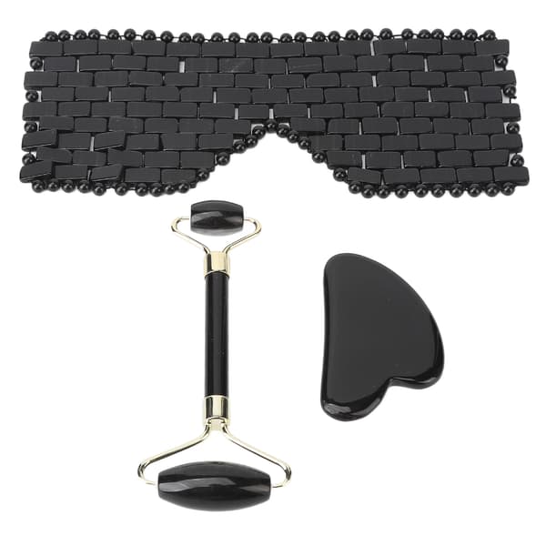 Jadestone Eye Pad Roller Set Minska mörka ringar Främja cirkulation Ögonkudde Massagerullebräda Svart