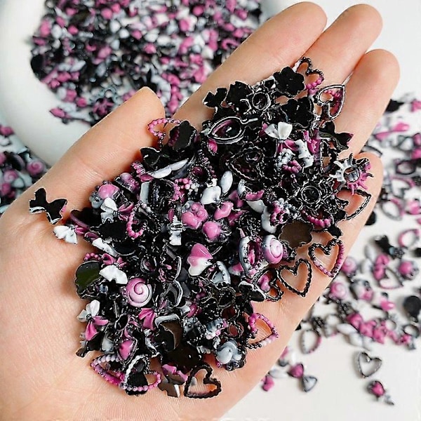50 st 3D Flatback Nagelberlocker Självlysande Nagelkonstdekorationer med Blommor, Hjärtan, Kaniner, Fjärilar, DIY Akryl Nageldekorationer14