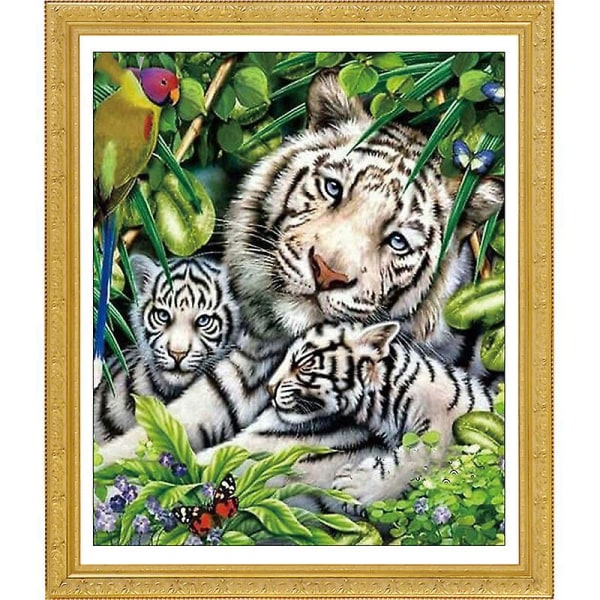 Tiger and Cub 5D DIY Diamond Paining Kit - Stort dyr Full Korssting dekorasjon 30x30cm