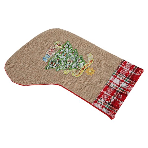 Julstrumpor i linne och flanellmaterial, ljusa färger, utsökt design, dekorationer och prydnader för högtiden