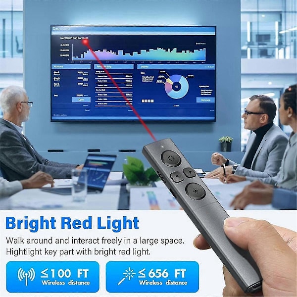 2-i-1 USB Type C Presentasjonspeker, Oppladbar Trådløs Presentasjonsfjernkontroll, Klikker kompatibel med PowerPoint-presentasjoner