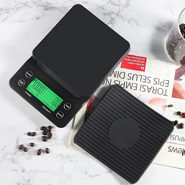 Liten kaffeskala med timer for perfekt espresso og håndbrygget kaffe (svart)