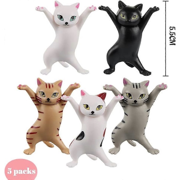 Dansende Katte og Penholder, Sjov Kat Penholder, Dansende Kat Dekorationer, Bærbare Kat Model Ornamenter, Dekorationer, Søde Ornamenter (5 stk)