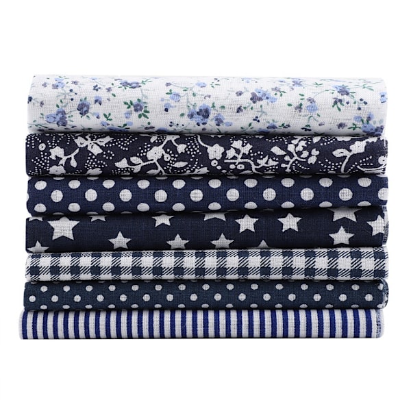 7 stk 25*25 cm bomullsstoff DIY assorterte firkanter forhåndskutte sengepakke kvartalsbunt mørkeblå