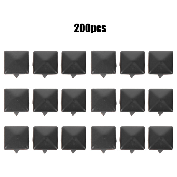 200 stk firkantede nagler i metall, stilige DIY-sko, vesker, hatter, dekorasjonstilbehør, 9 mm, matt svart