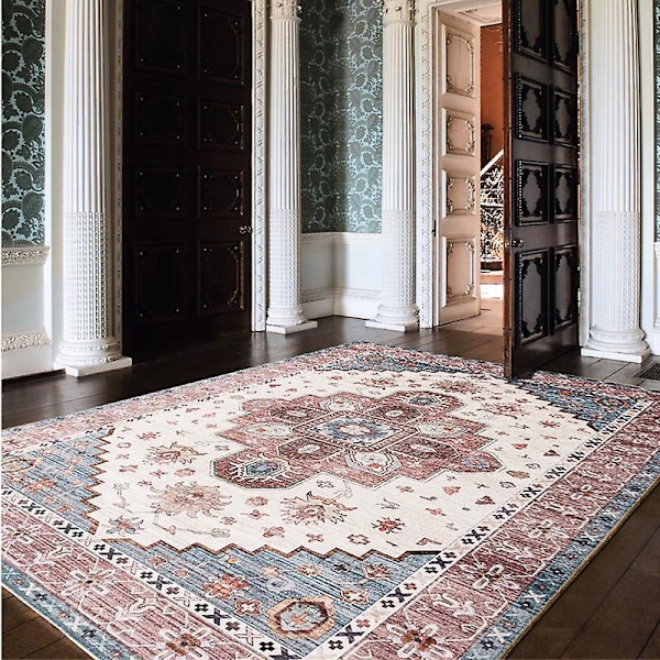 Modern designmatta med vintagerostryck, inomhusmatta för vardagsrum - sovrum, gammal medaljong, maskinvävd 100% polyester, 120x160 cm, Gra