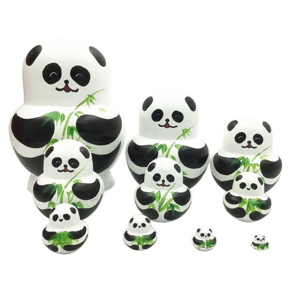 10 st/set Söta Panda Målade Ryska Dockor Trä Dockset Staplingsdockor Hantverk för Julklappar