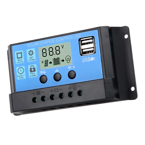40A Blå Regulator Automatisk PWM LCD Ladekontroller PV Systemtilkobling med Dobbel USB-utgang