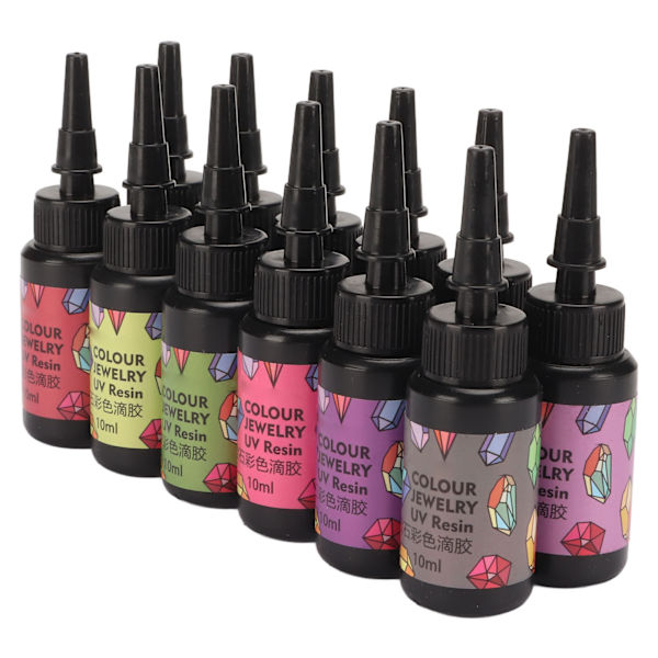 12 stk UV-harpiks i blandede farger, rask herding, levende farger, mye brukt UV-epoksyharpiks for DIY-smykkeproduksjon