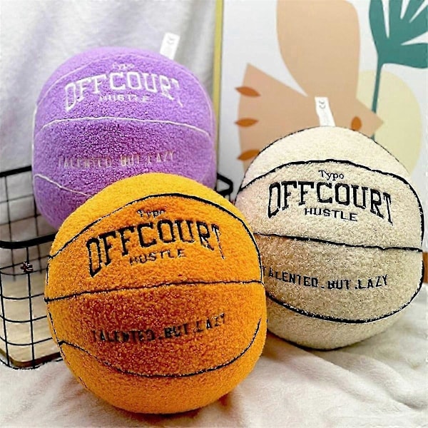 Offcourt Basketbollkudde, Basketbollformad Kudde Teddy Fleece Broderad Basketboll Prydnadskudde