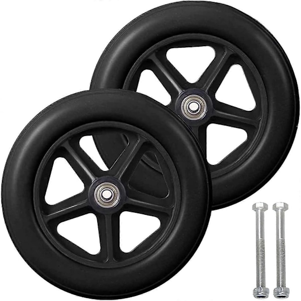 8 tuuman etupyörä, 2 kpl pyörätuolin varaosapyörät, liukumaton kiinteä rengas, 190 mm harmaa mustana, pyörät pyörätuoleihin, rollaattoreihin, kävelytelineisiin musta