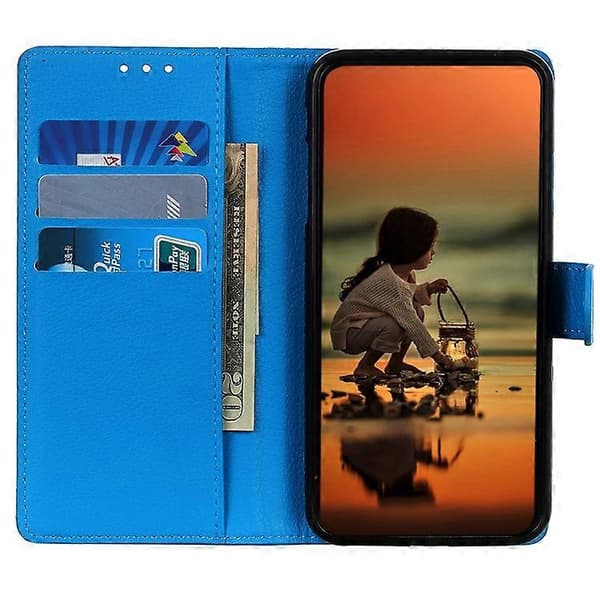 Compatible with Sony Xperia 10 VI Magnetic Case Wallet Leather Phone Case with Litchi Texture Blue