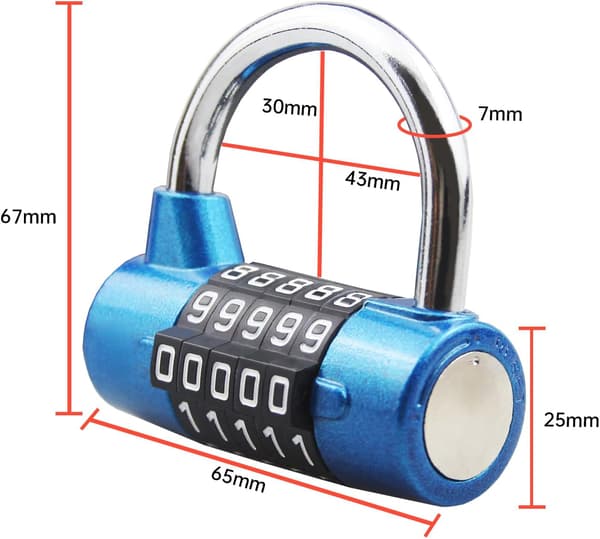 5-digit combination lock, gym lock, resettable combination lock, suitable for school lockers, toolboxes, fences, blue