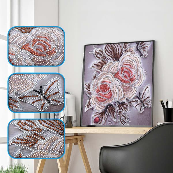 DIY 5D Rhinestone Målning Borr Rosmönster Korsstygn Kit Set Heminredning (Grå)
